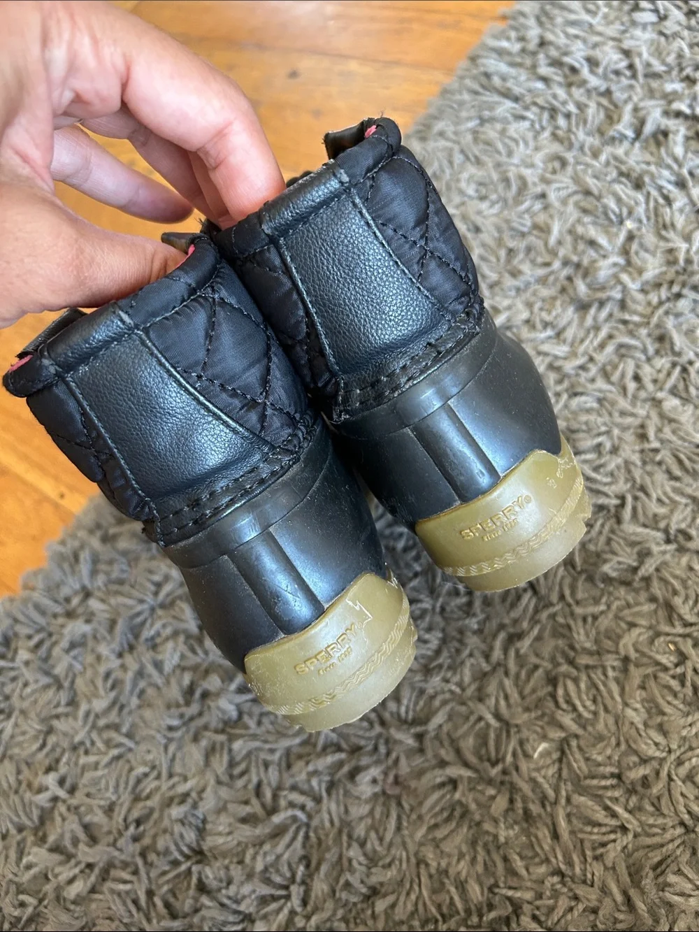 SPERRY Girls Toddler Black Winter Duck Boots with Pink Lining Size 9