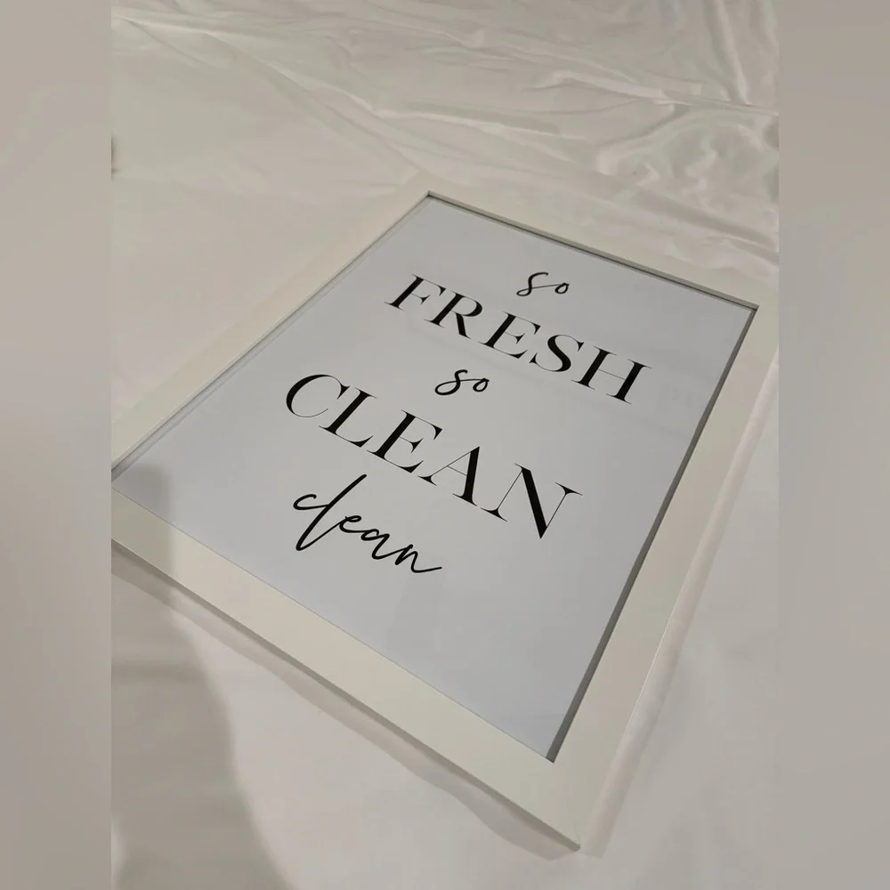 So Fresh So Clean Clean White Picture Framed Sign Bathroom Decor 22 X 18”