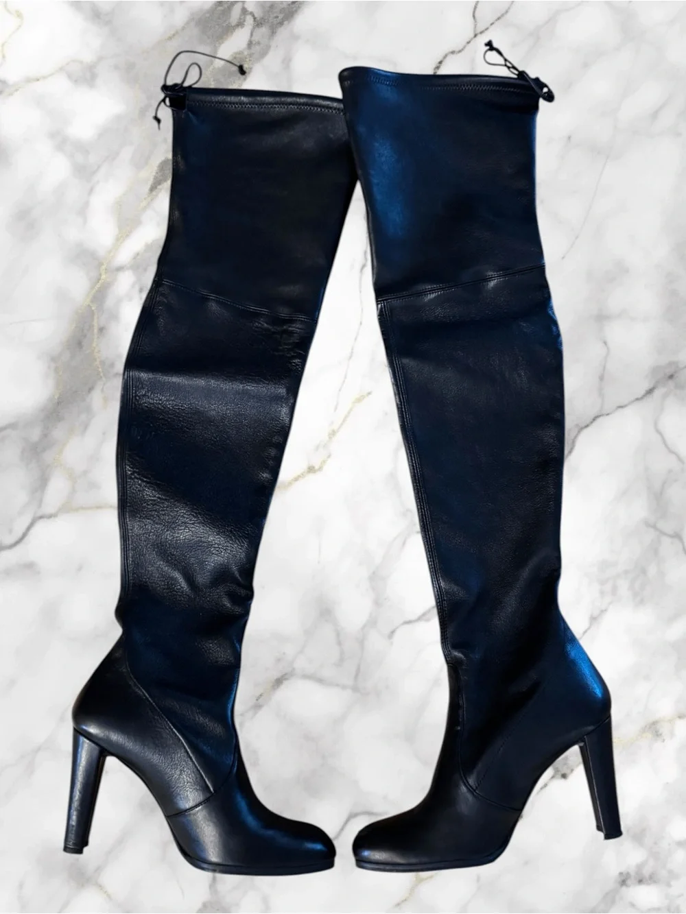 Stuart Weitzman Highland Black Plonge Stretch Leather Over-the-Knee Boots Sz 8.5