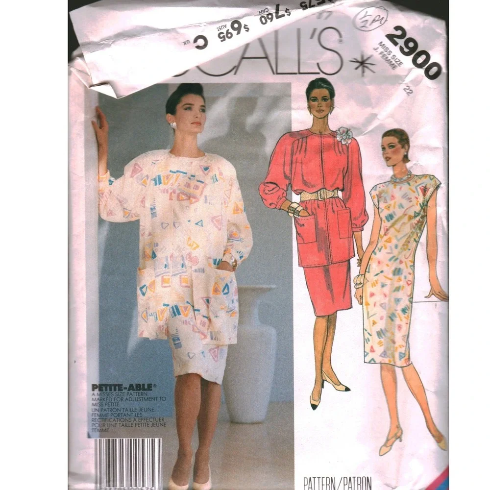Vintage 1987 McCalls 2900 Sewing Pattern‎ Misses Jacket Dress Size 22 cut