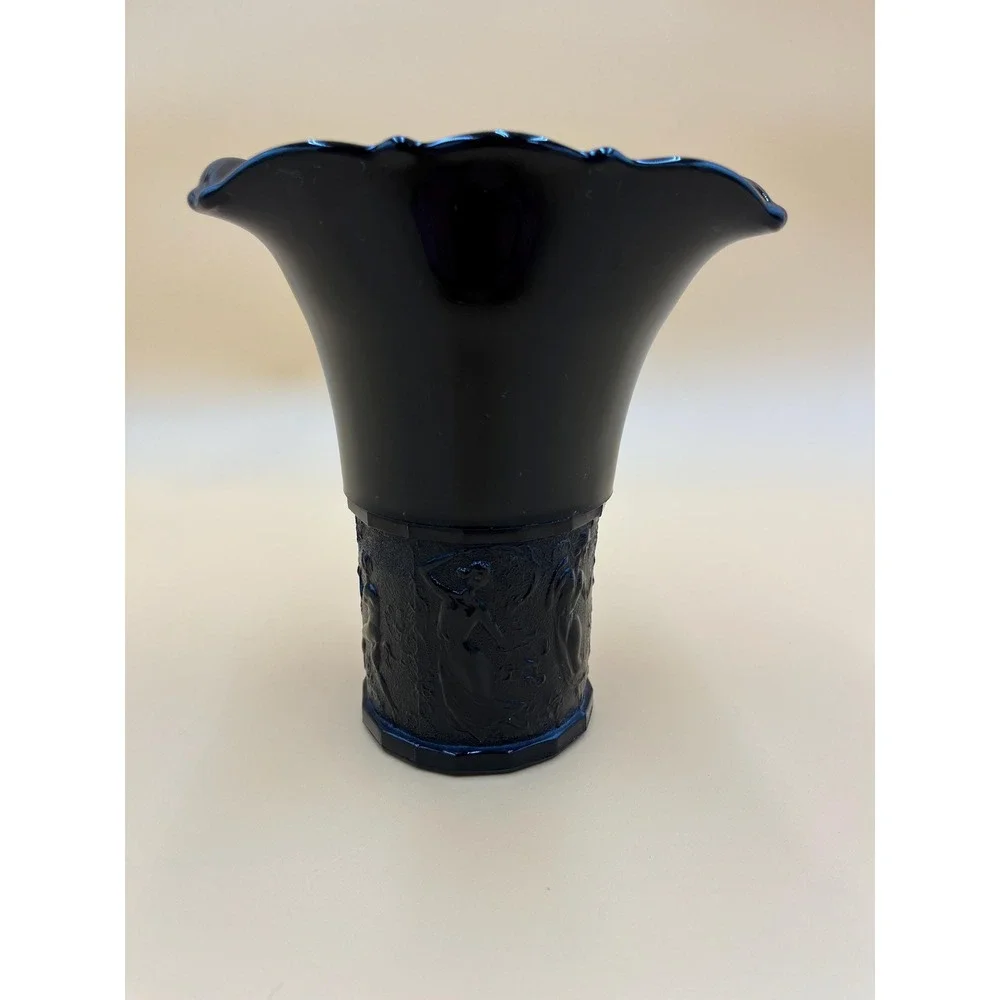 LE Smith Black Amethyst Vase: Vintage Nymphs Dancing Ladies Glass Vase
