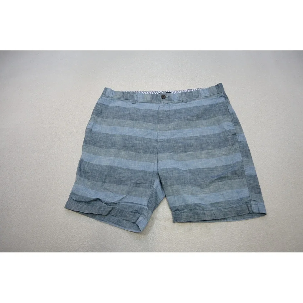 Banana Republic Casual Shorts Men 36 Blue Excellent Striped Cotton Flat‎ Front