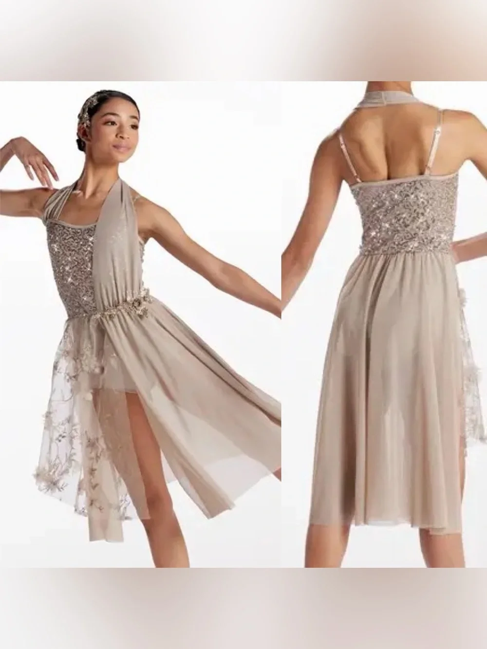 Weissman Dance Costume tan beige sequin mesh lyrical  Fall Into Me 16226 SA adul