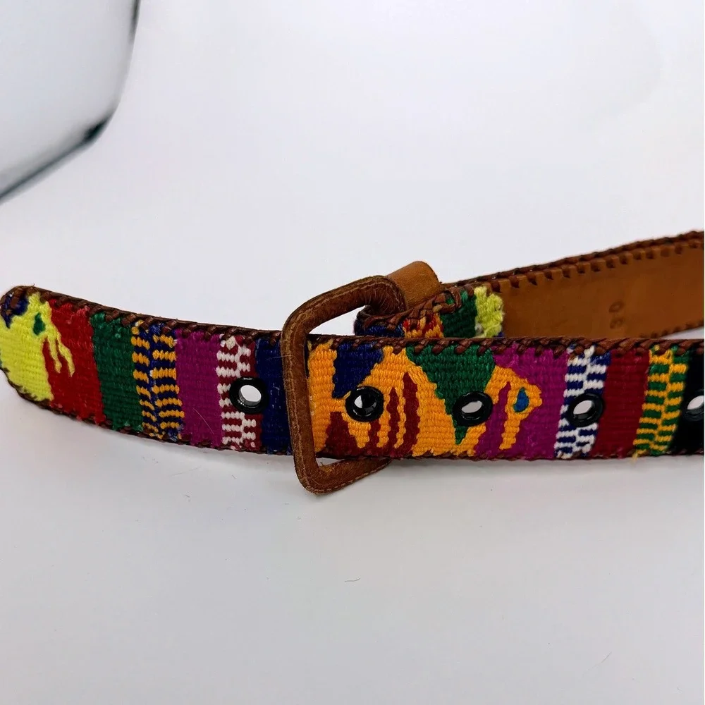 Vintage Woven Multi Color Leather Belt Size 30 Handmade‎ Tribal Southwestern