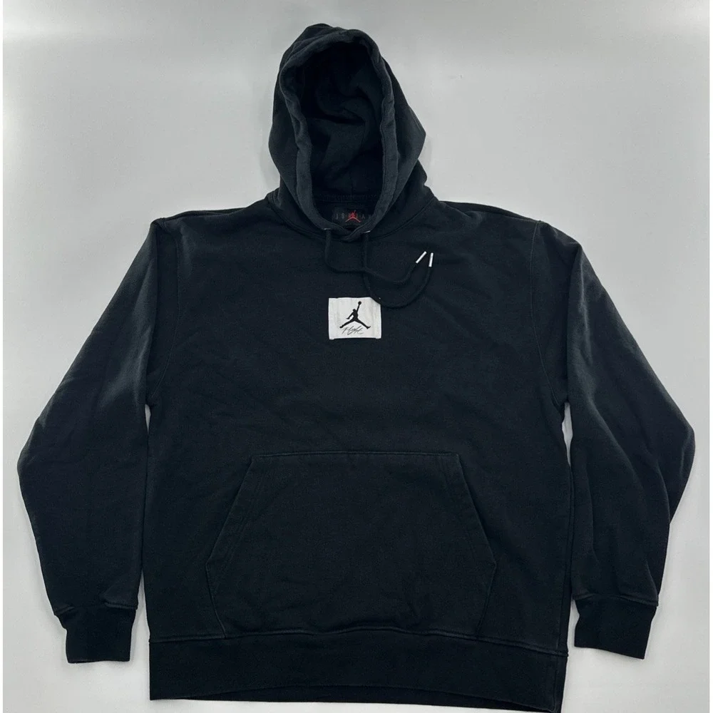 VTG Jordan Flight Hoodie Mens L Pullover Fleece Black EUC Center Chest Logo Fade