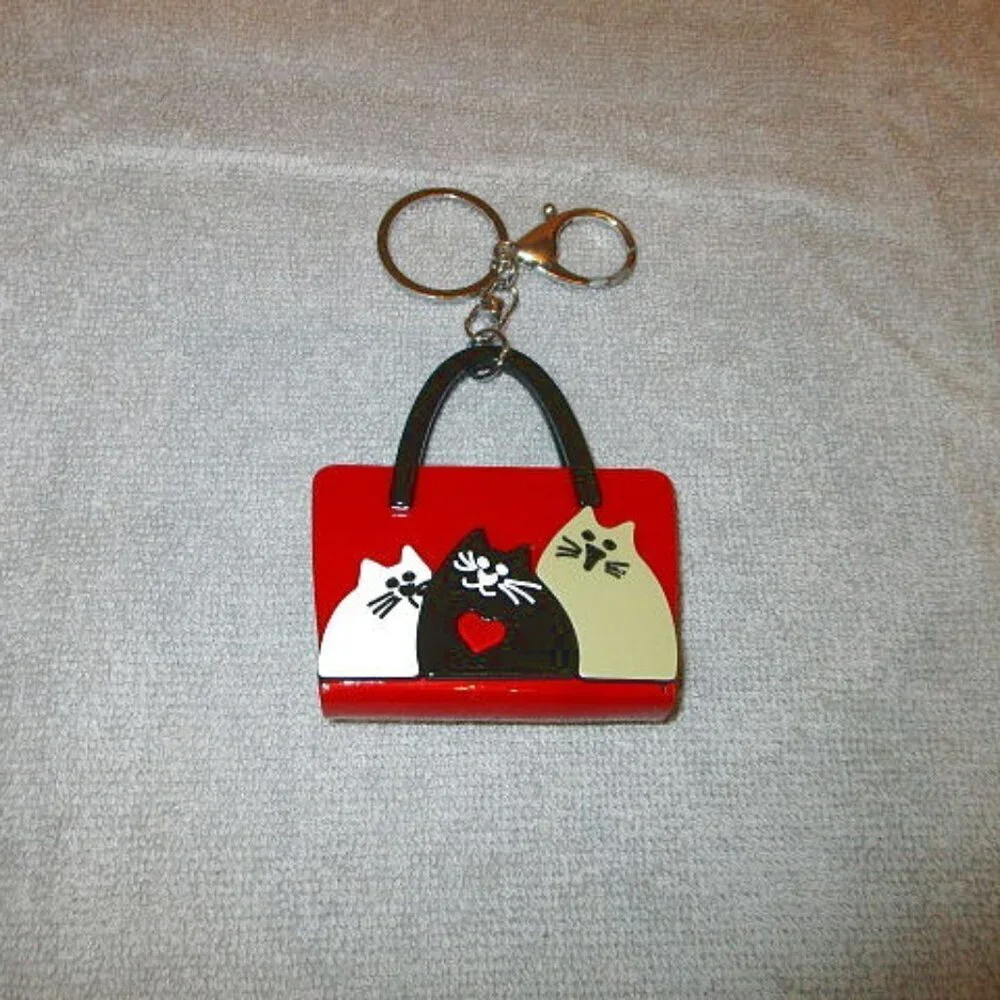 New Cat Handbag Charm Key Ring Fob Bag Clip Kitten Love Roly Poly Cute & Chubbie