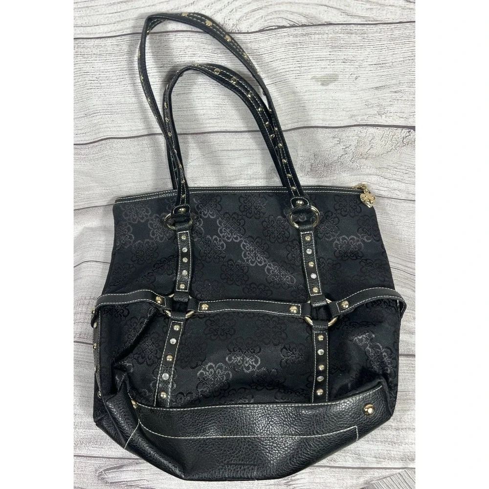 Vintage Kathy Van Zeeland Handbag Purse Black‎ Medallion Studs Large