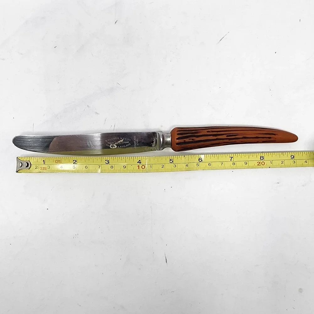 E. Parker‎ & Sons 6 Stainless Knives Sheffield England VTG Bakelite Faux Antler