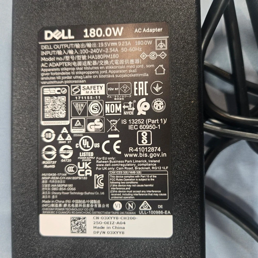 Dell WD19S USB-C Docking Station K20A K20A001 with 180W Power Adapter Black