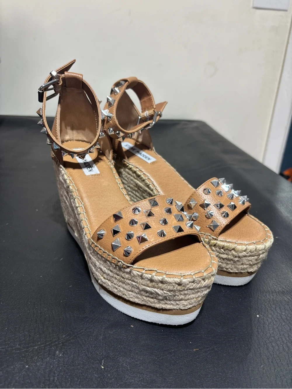 Steve Madden Tan Studded Espadrille Wedge Sandals