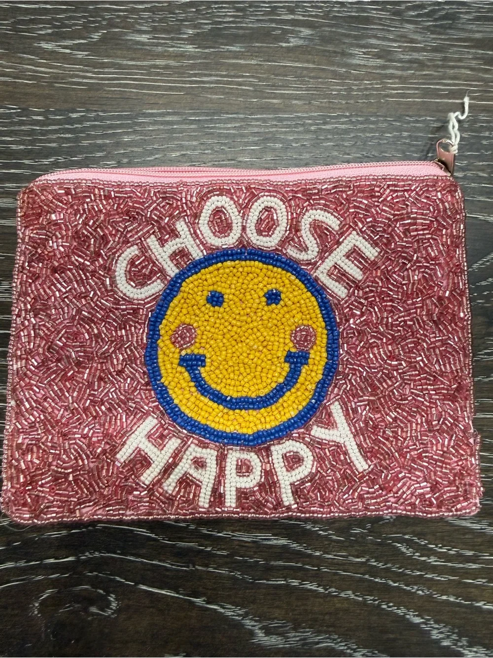 Choose Happy Pink Beaded Women’s Pouch