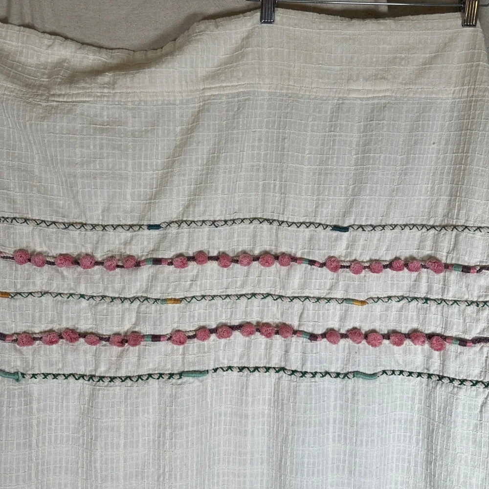 Anthropologie Embroidered Pom Pom Curtain Panel Pair Cream Ivory 50x96 Boho‎