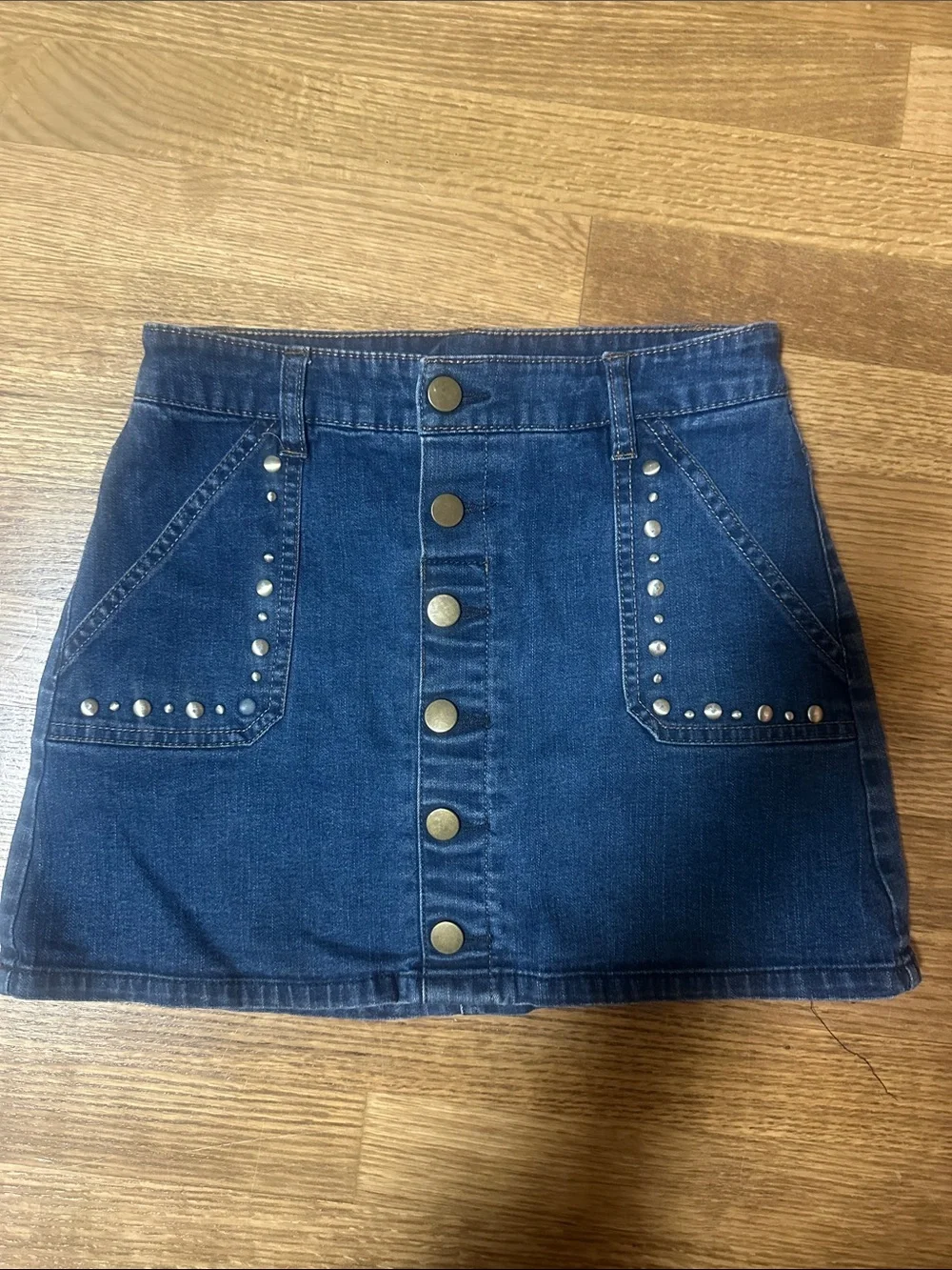 Justice Navy Denim Skort with Studded Front Pockets