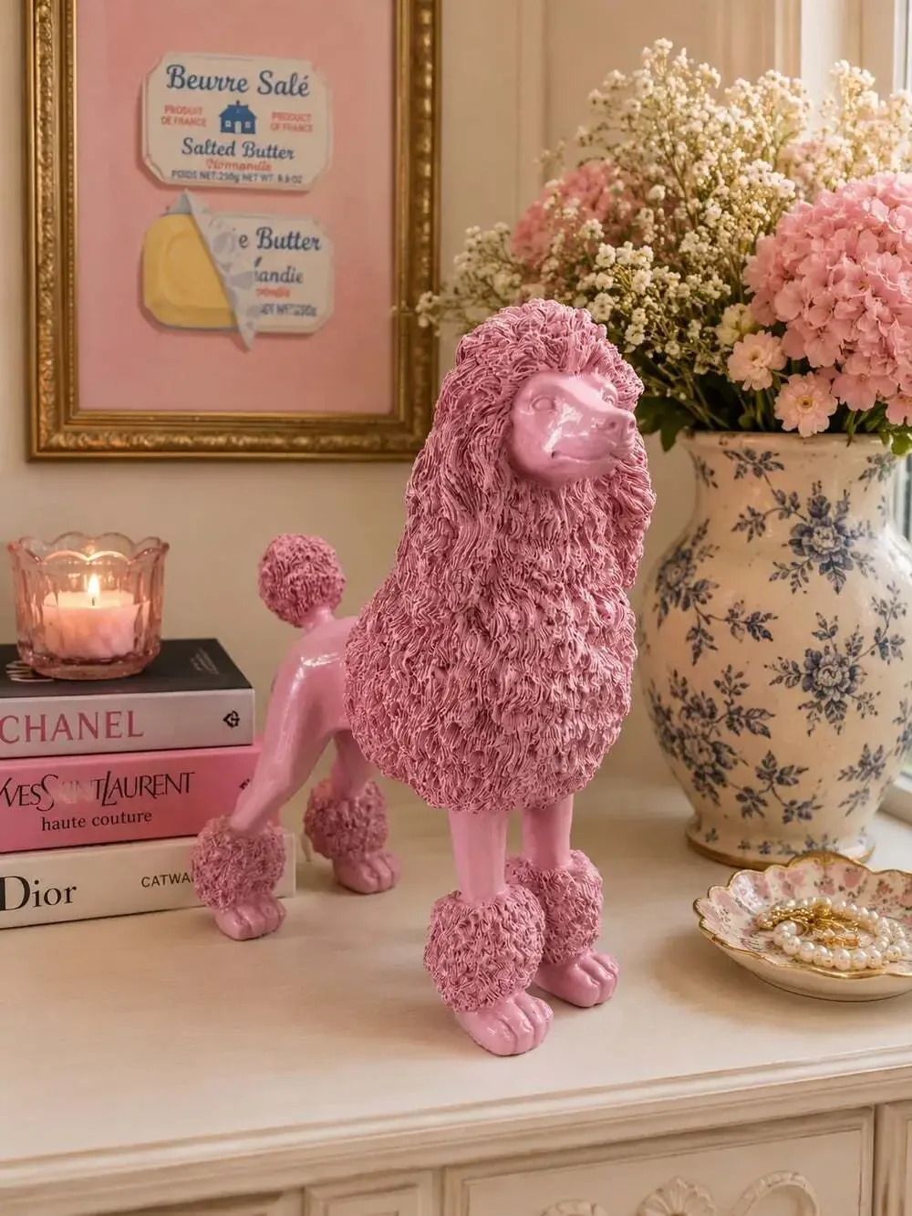 New Pink Glam Textured Poodle Dog Mid Century Modern Figurine Statue Decor