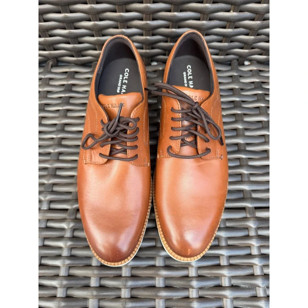 Cole Haan Mens FlexGrand 360 Tan Leather Plain Toe Derby Shoes Size 10M New