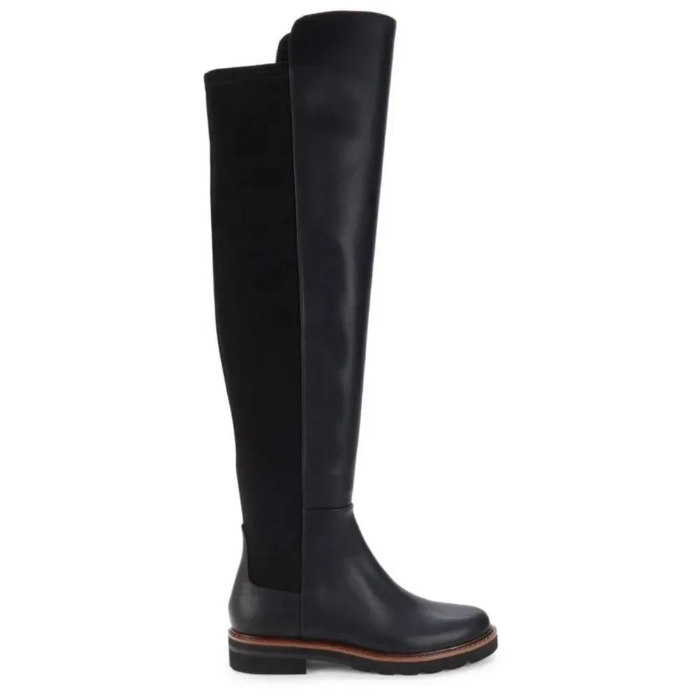 Stuart Weitzman Over The Knee Leather Boots Almond Toe Size 6 in Black‎ NEW