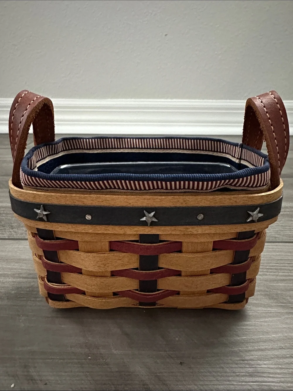 Longaberger 2003 Collector’s Club Patriotic Weave Basket in Brown, Red and Navy