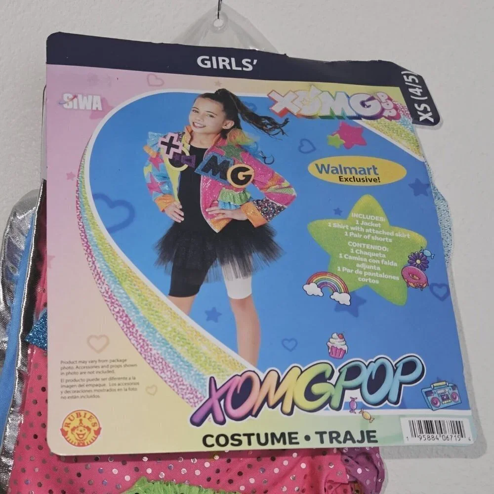 NEW Jojo Siwa XOMGPOP Halloween Costume Girls XS 4/5 Jacket Skirt Shorts Rubie's