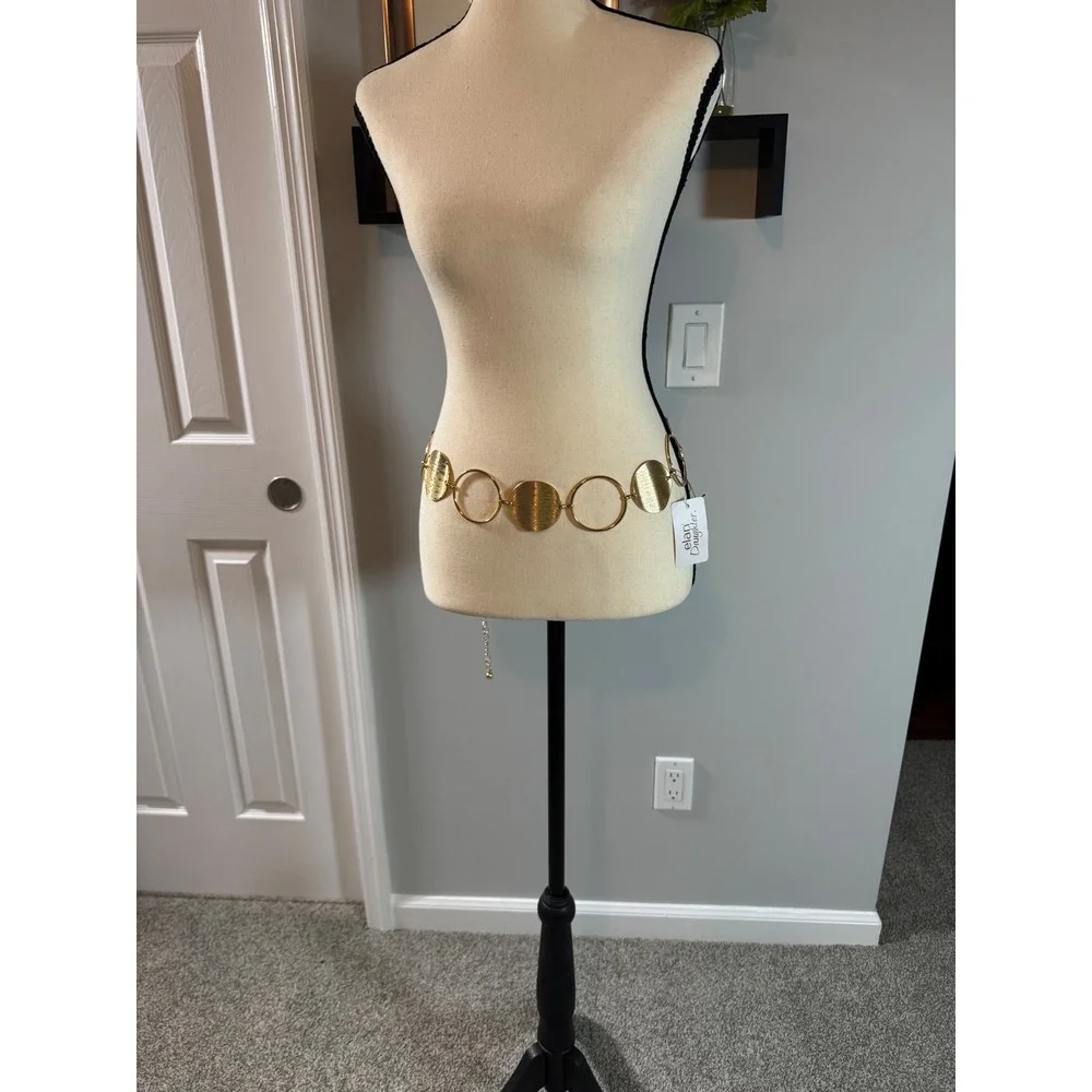 New Elans Daughter Gold Textured Disc and Open Ring Adjustable Chain Waist Belt