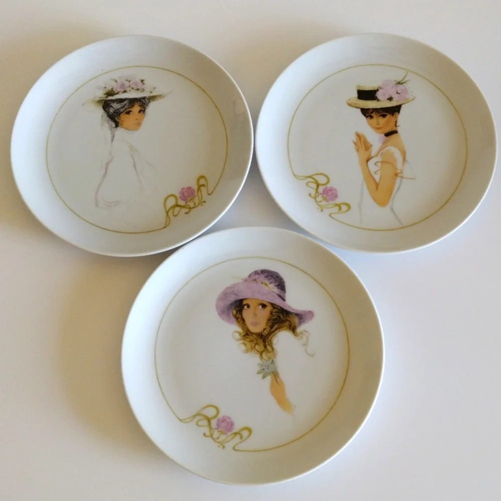 Victorian Women in Hats Porcelain Plates 3pc Enesco Japan