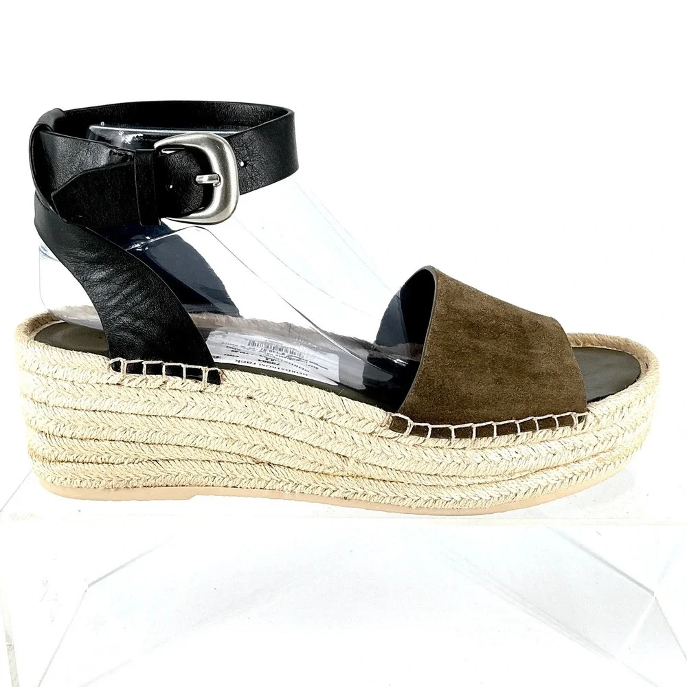 Vince Size 9.5 Olive Suede Black‎ Leather Platform Espadrille NEW Sandals $330