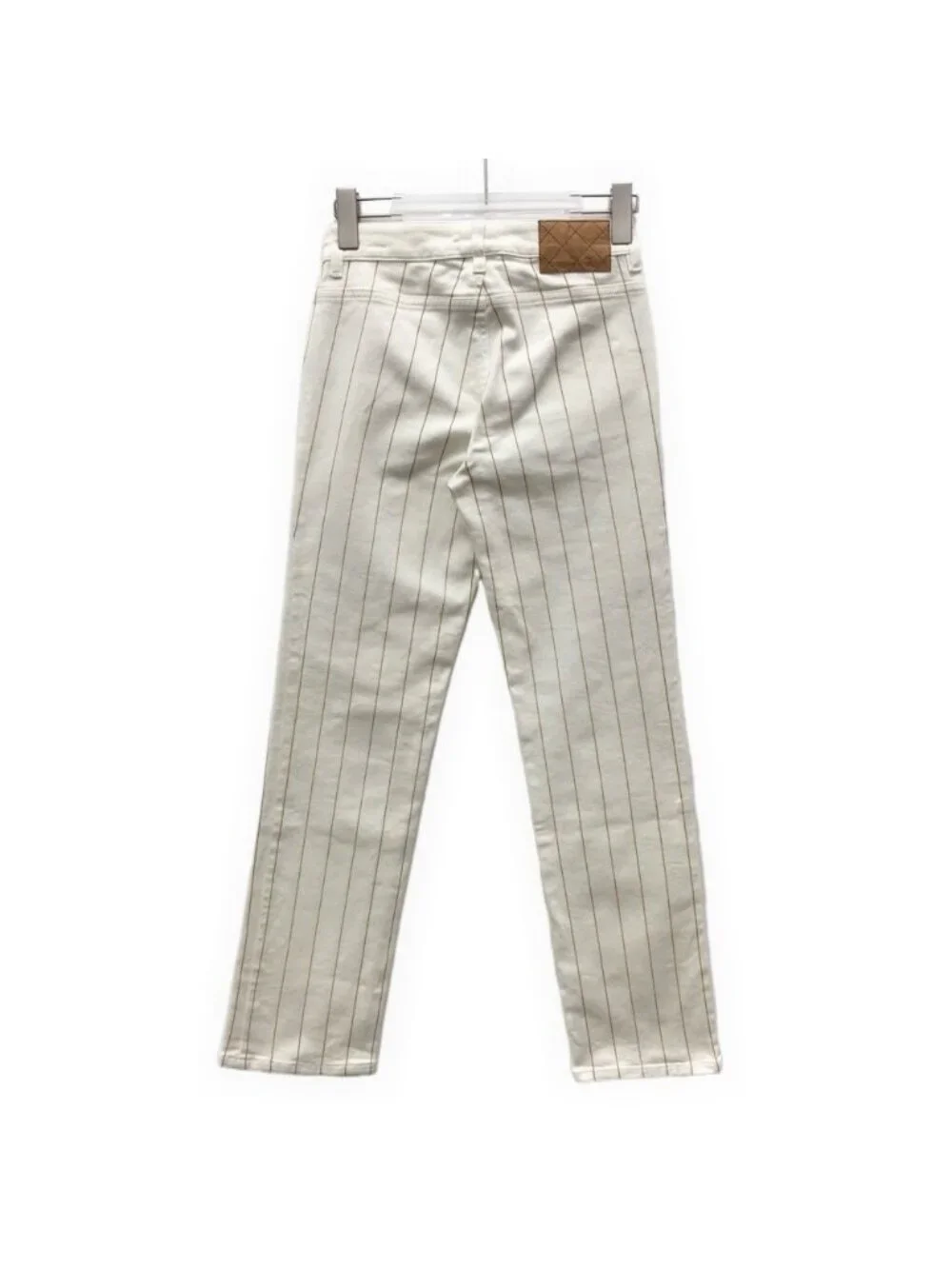 Chanel White Vertical-Stripe Cotton Denim Jeans