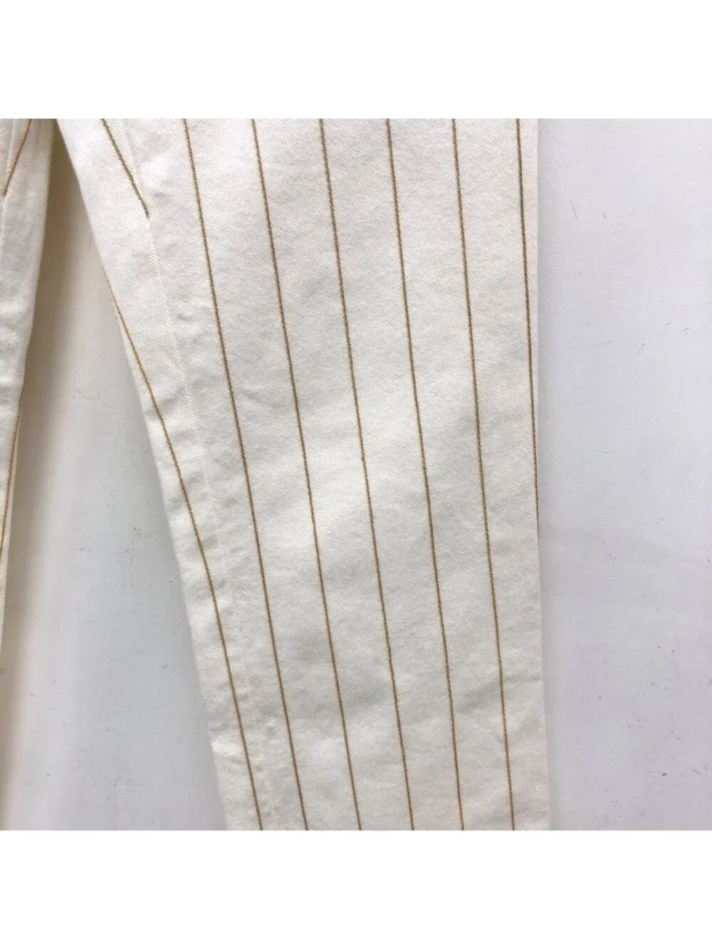 Chanel White Vertical-Stripe Cotton Denim Jeans