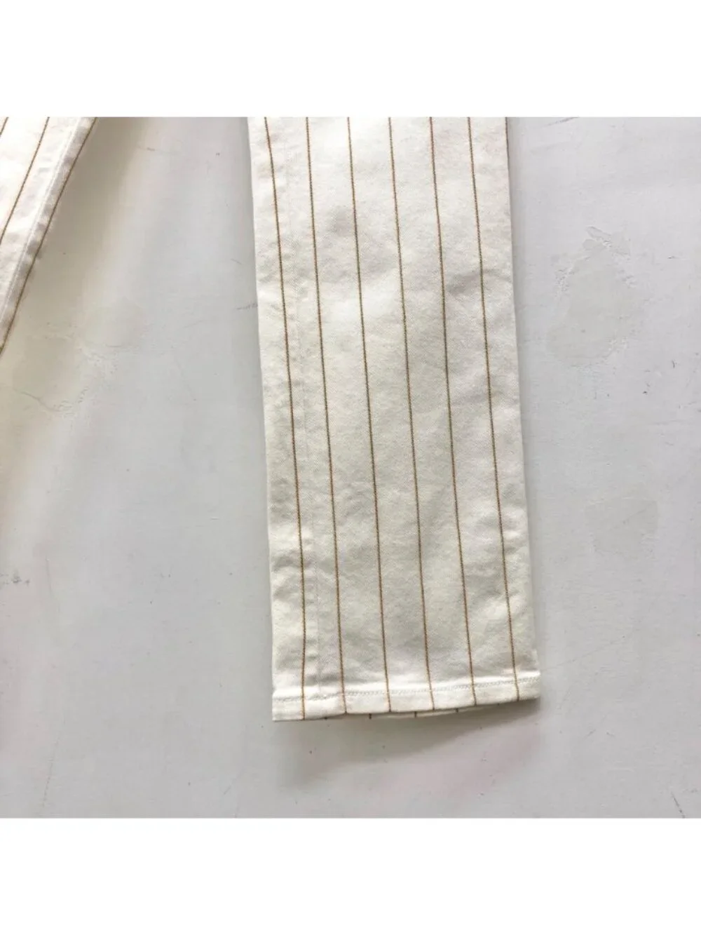 Chanel White Vertical-Stripe Cotton Denim Jeans