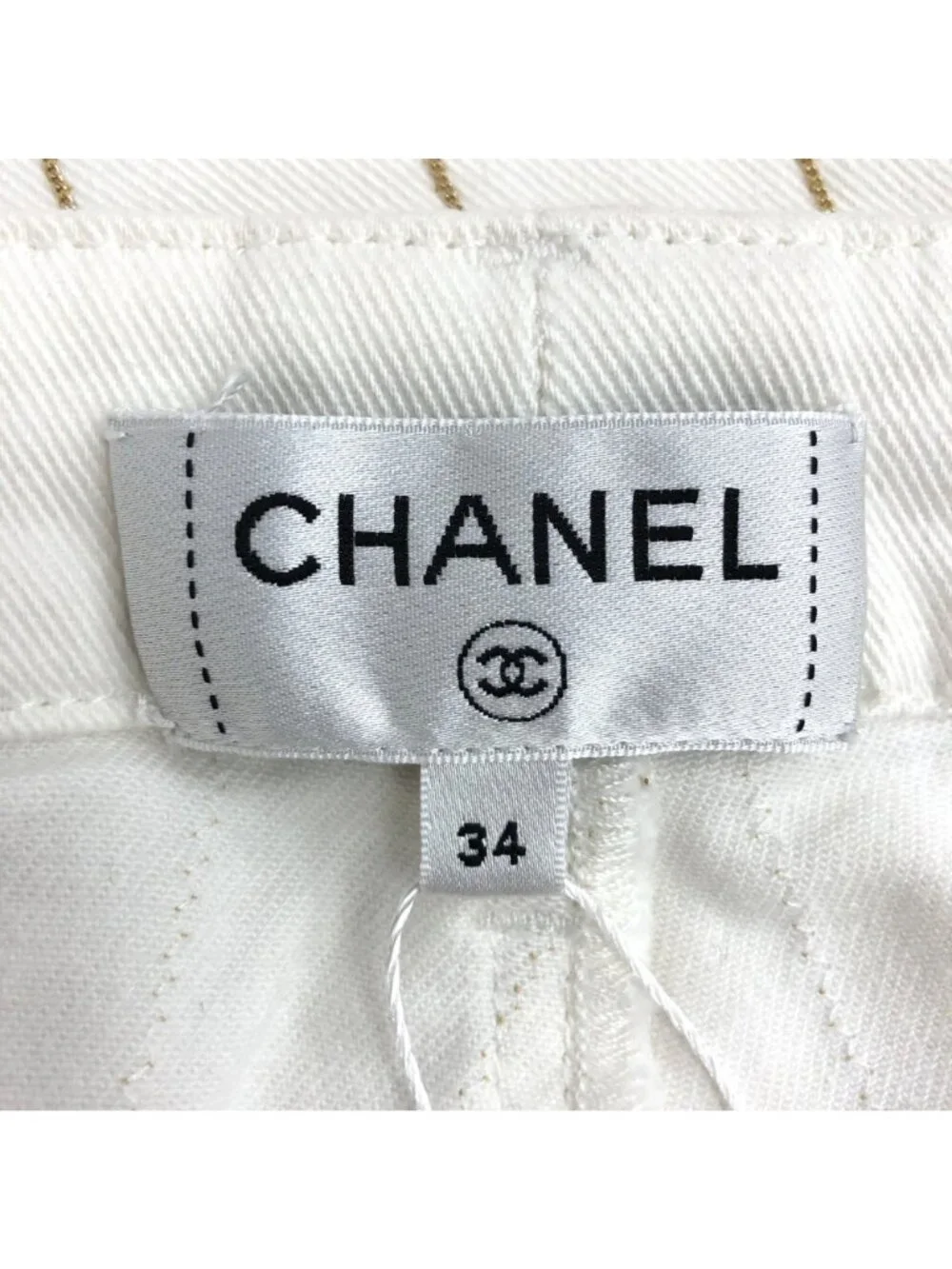 Chanel White Vertical-Stripe Cotton Denim Jeans