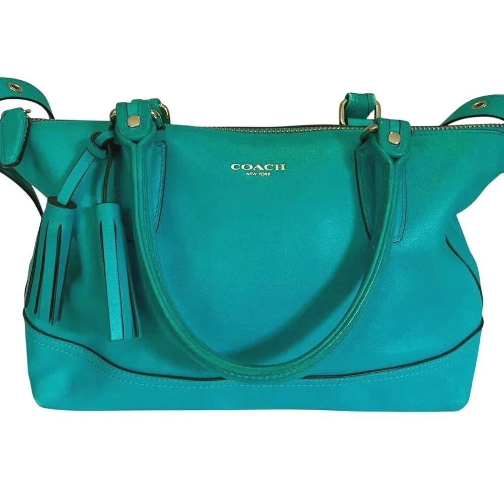 Coach‎ Legacy Molly Satchel 21132 Robin's Egg Blue Turquoise Leather Tassel Boho