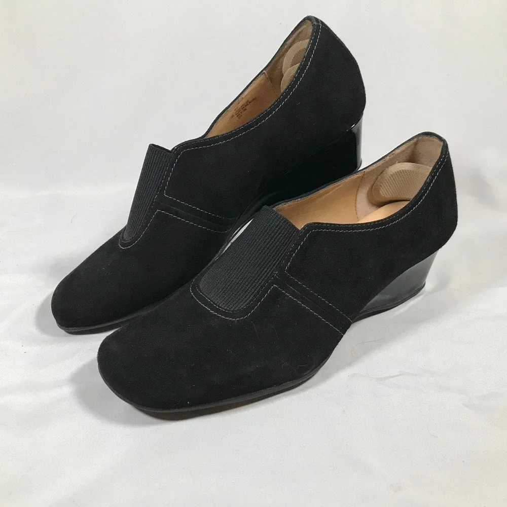 Soft Spots Black Cushion Slip On Wedge Heel Shoes Womens US 11W EU 42 UK 9‎ NWOT