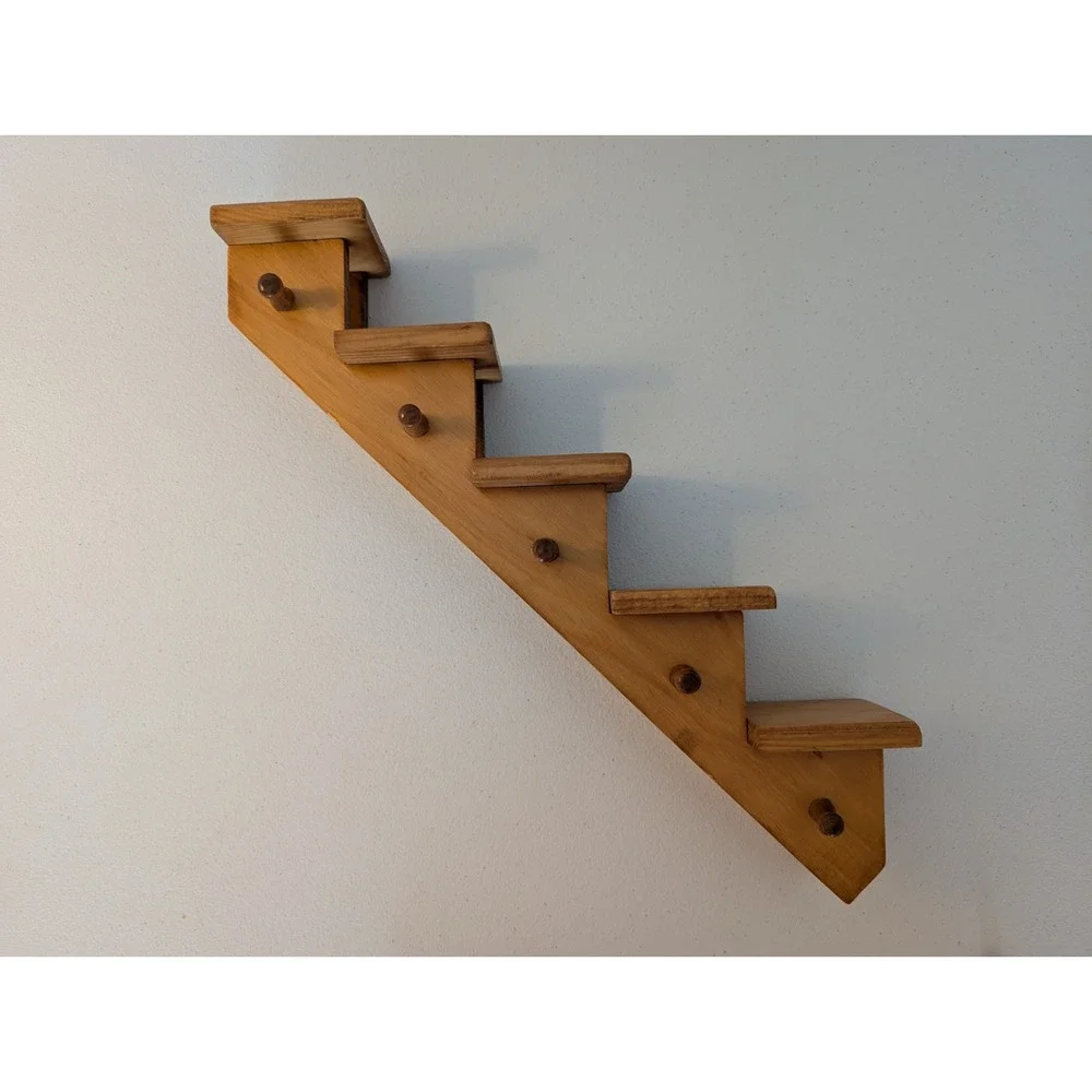 Vintage Wood Staircase Wall Shelf 5 Tier Knick Knack Display Peg Rack 19