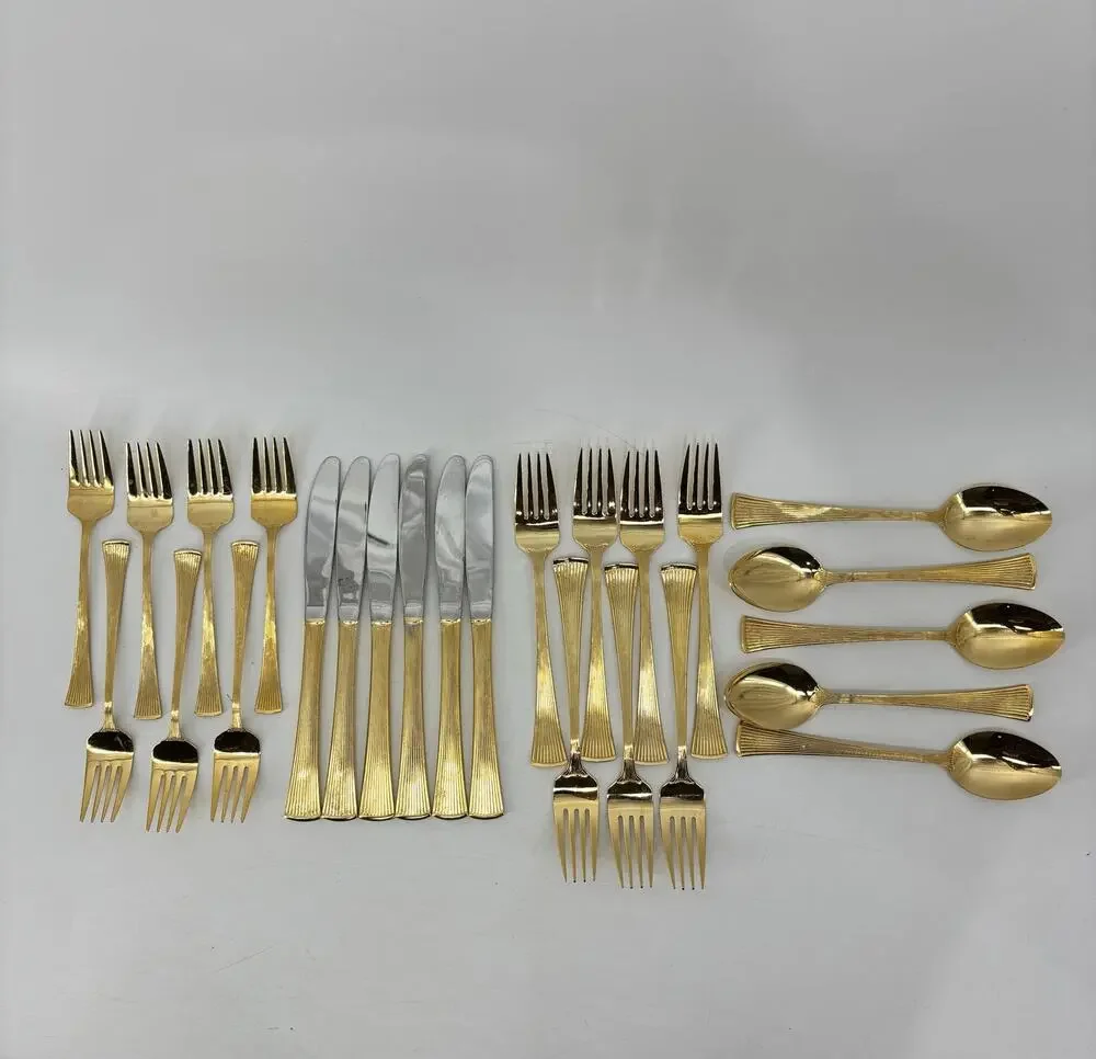Golden Barclay Gold Tone Flatware 25 Pcs Hollywood Regency Fork Spoon
