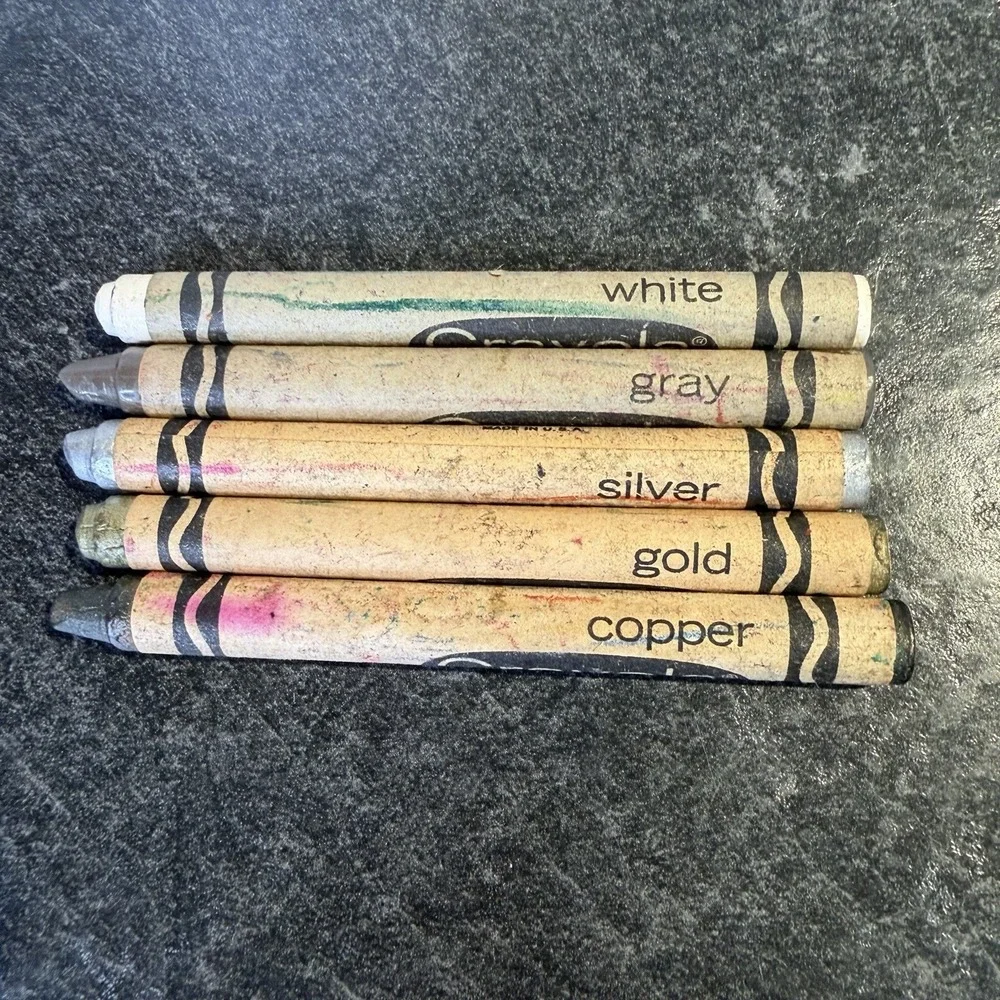 Vtg Crayola Crayons Binney & Smith White Gray Silver Copper Gold Retired