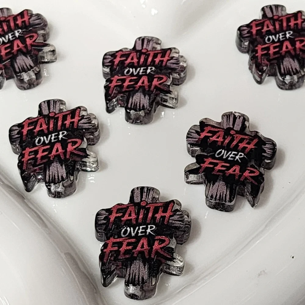 Cross Beads 2 Pcs Faith Over Fear Acrylic Religious Focal Beads Beaded Pen