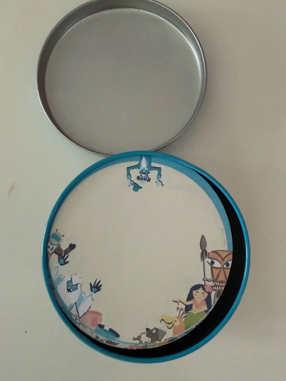 Rare! Vintage Disneyland 50th Anniversary Round Notepaper Tin - Loose Paper