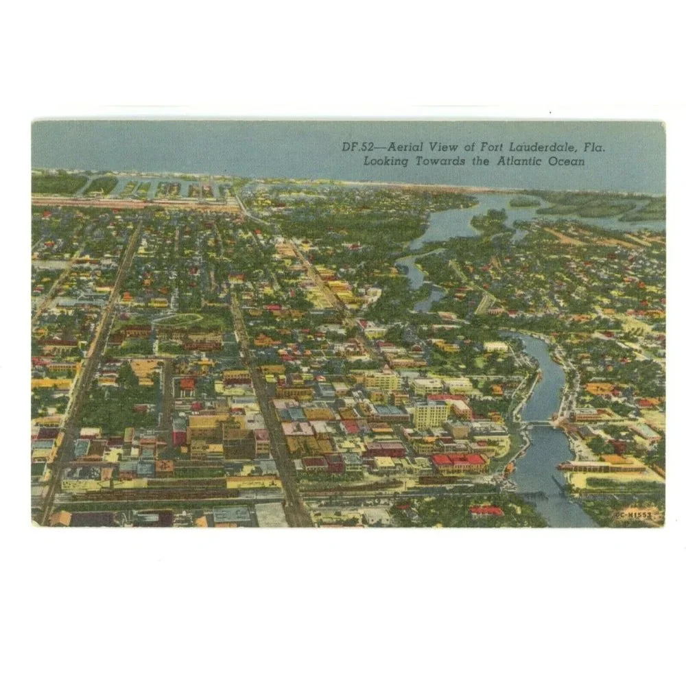 Vintage Postcard Fort Lauderdale Florida Aerial View Atlantic‎ Ocean Travel USA