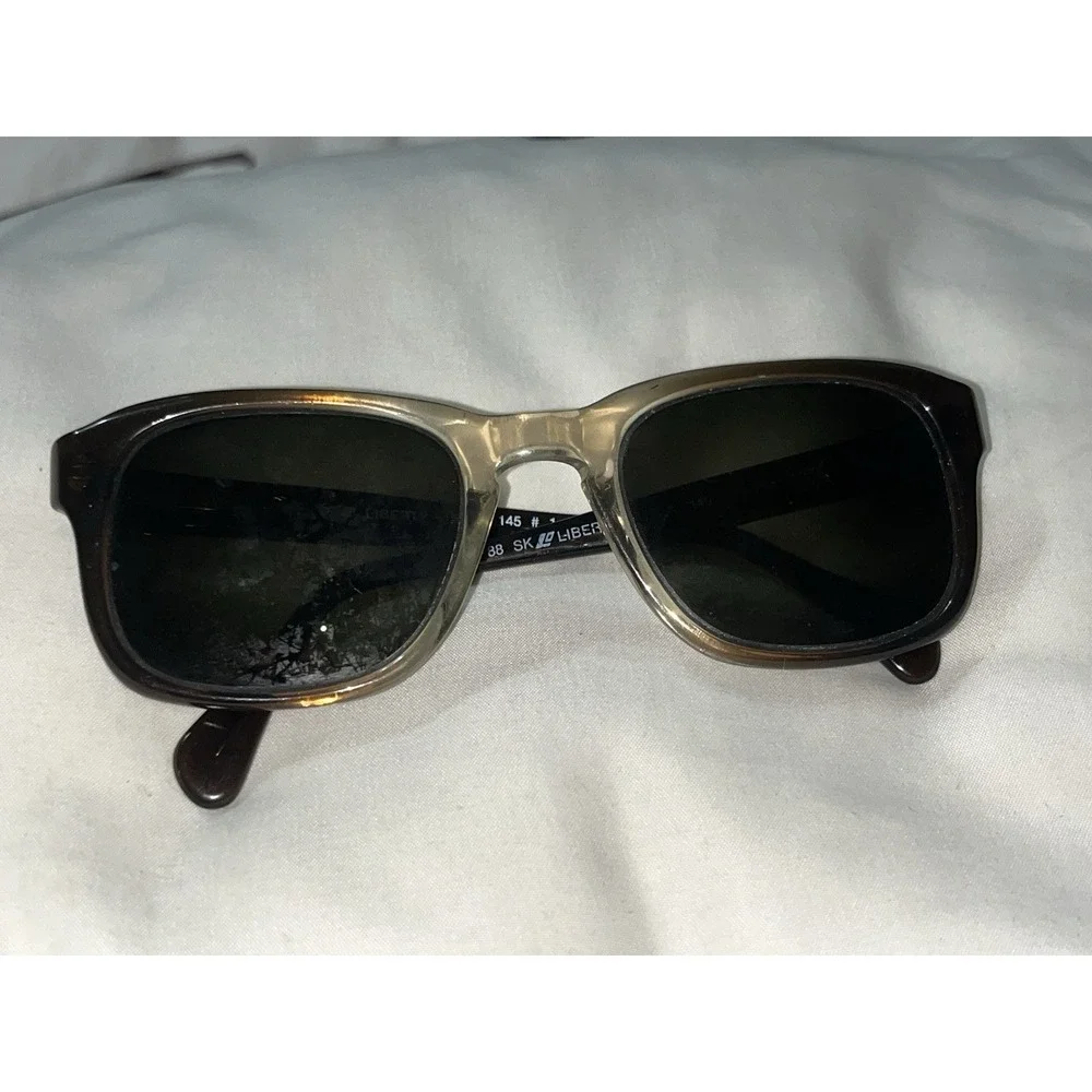 1980s Vintage Liberty Optical USA Square Eye Dark Brown To Clear Glasses 52-22