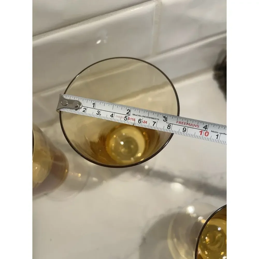 Vtg Set Of 4 Amber Crystal Iced Tea Glasses Bubble Accent Stems 3 Lg And 1 Small