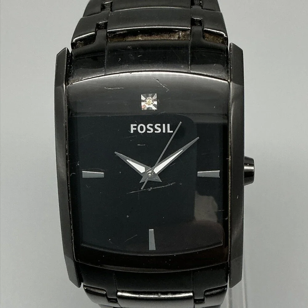Fossil FS4159 Mens Watch 35mm Black Stainless Bracelet New Battery 6.5