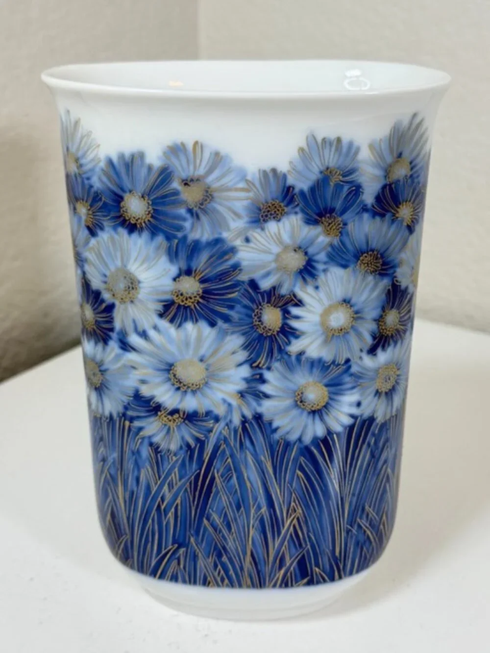 VTG AK KAISER 7in Futura Vase K. Noosek W Germany Porcelain Blue White Gold MCM