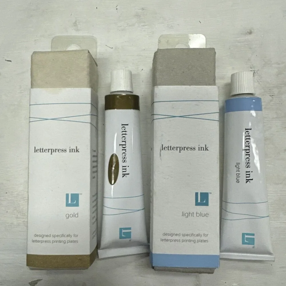 Letterpress Ink Lot of 2 Lifestyle Crafts GOLD and LIGHT‎ BLUE