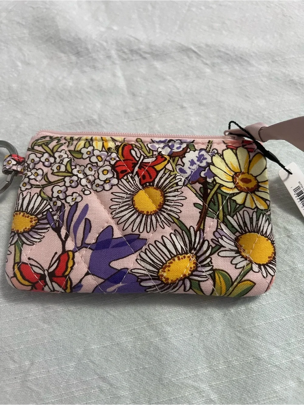 Vera Bradley Zip Id Coastal Wildflowers Floral Pink Card Holder Keychain