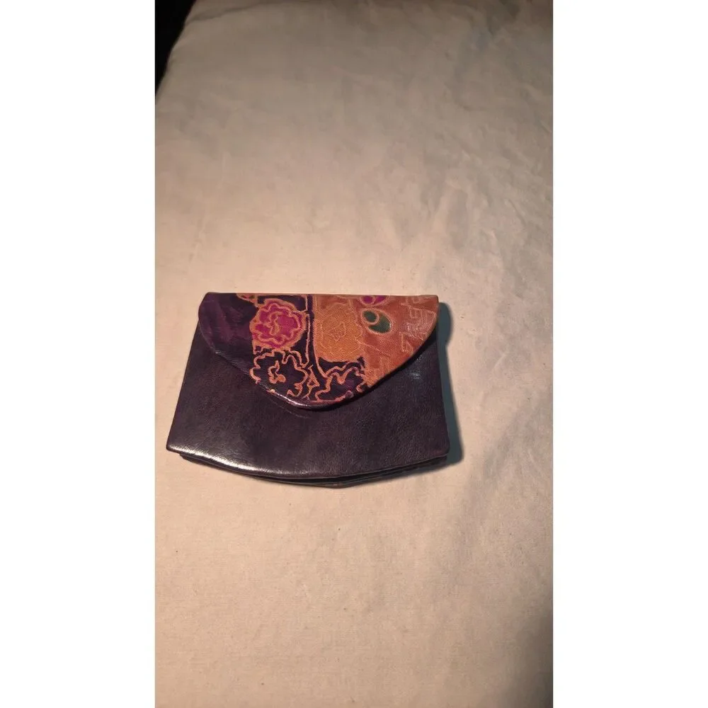Vintage Shantiniketan leather coin purse Hand Painted Floral Boho Wallet India