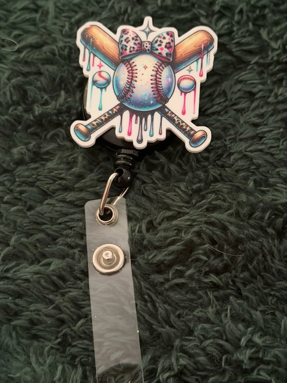 Pink & Blue Baseball Badge Reel - Unbranded