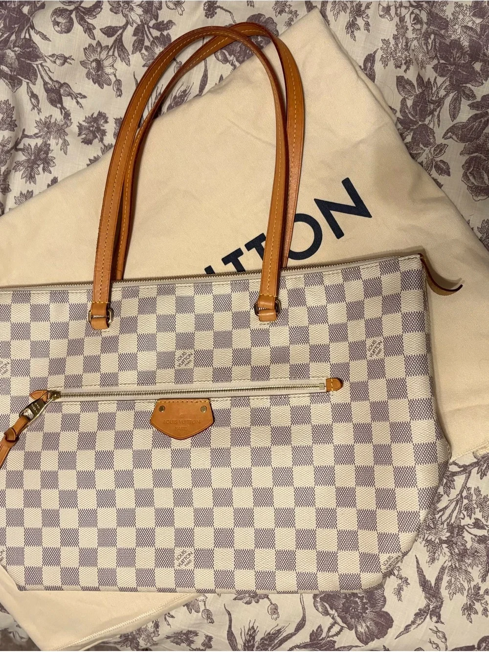 Louis Vuitton Damier Azur Iena MM Canvas Tote with rose ballerina pink interior