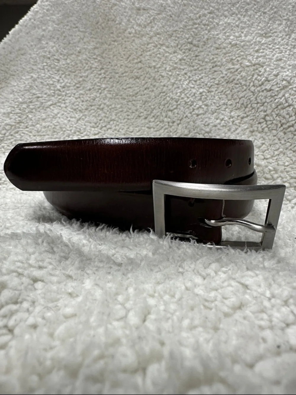 Banana Republic Men’s Slim Brown Italian Leather Belt, Brushed Silverr Buckle 36