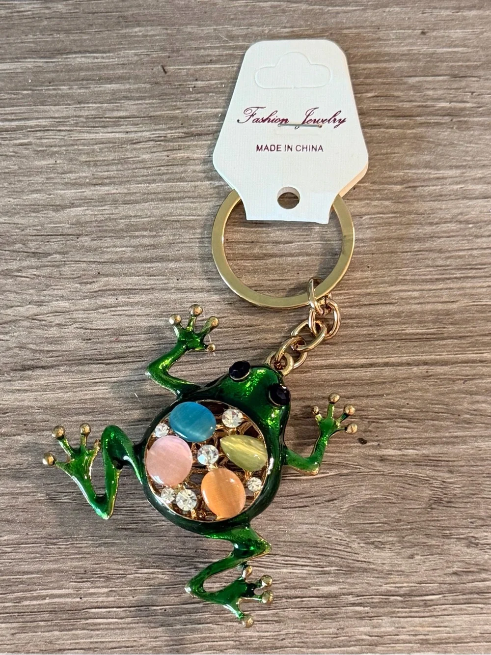 Fashion Jewelry Green Enamel Frog Keychain with Pastel Gem Accents