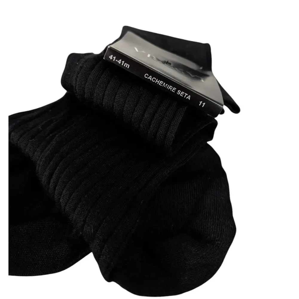 NWT La Perla Black Ribbed Cashmere Silk Tall Socks Mens Size 11