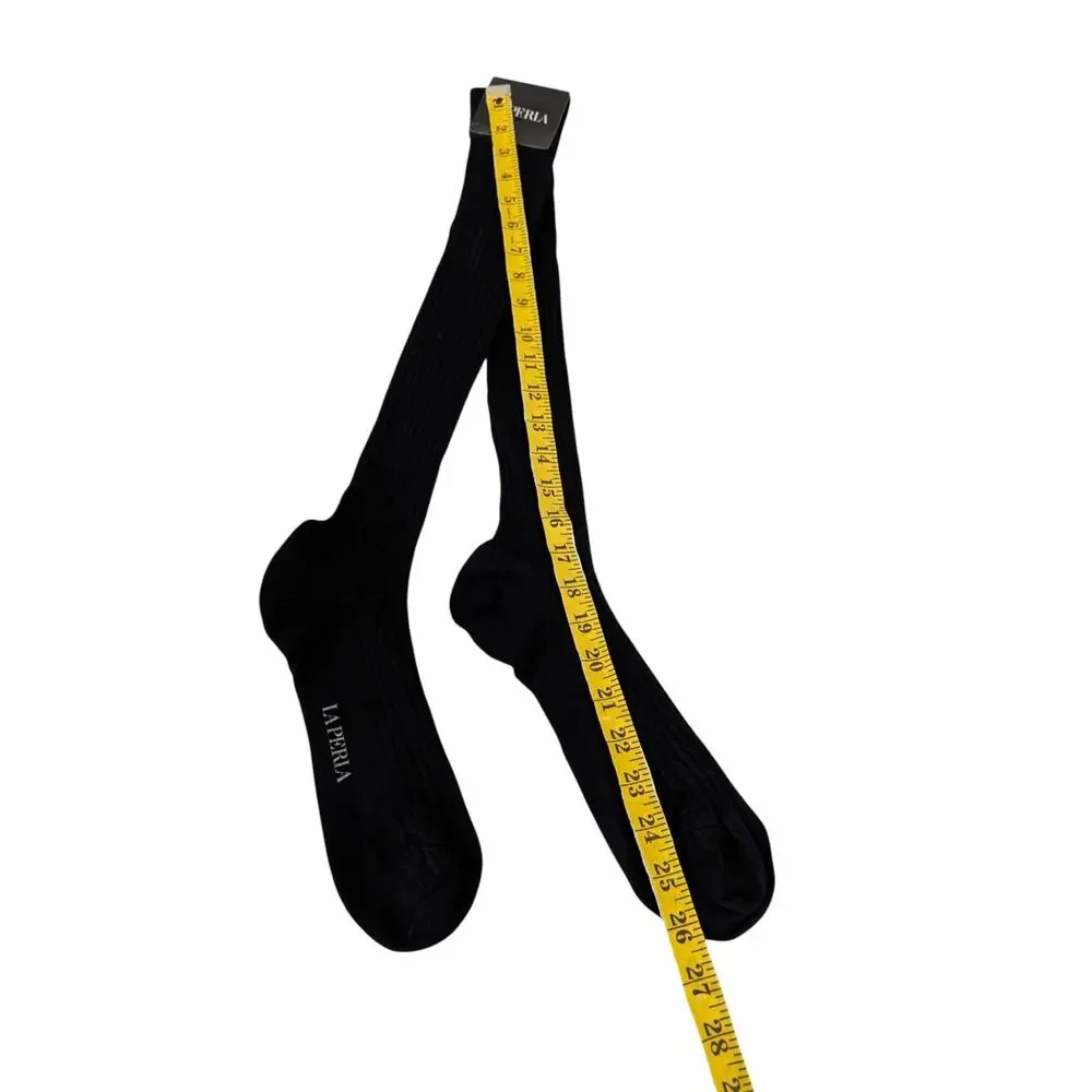 NWT La Perla Black Ribbed Cashmere Silk Tall Socks Mens Size 11